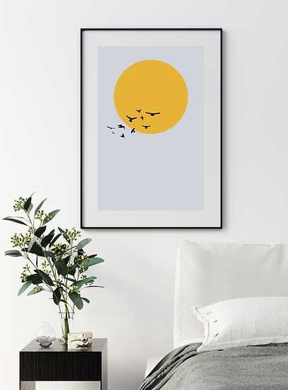 Plakat "Ptaki na tle słońca" 40x50 minimalizm abstrakcja grafika