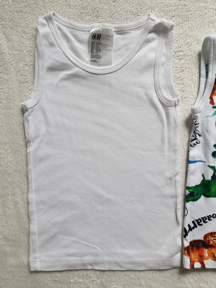 bluzki bez rękawów na ramiączka 98/104 h&m podkoszulki koszulki dinoza