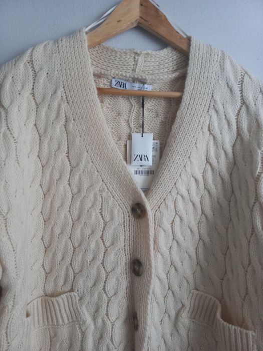 Zara gruby sweter kardigan wełniany r.S/M