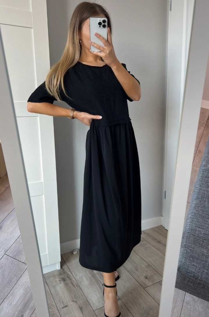 Zara czarna midi dluga maxi sukienka 38
