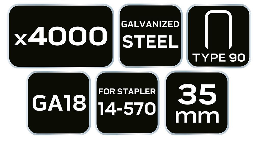 Zszywki Galwanizowane, Ga18, Typ 90 (4K), Długość 35 Mm, 4000 S