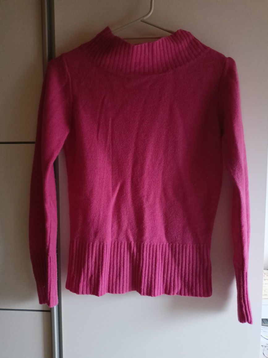 Sweter półgolf różowy 100% wełna S