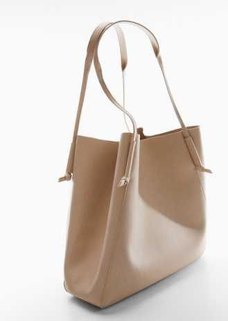 MANGO Torba torebka shopper z węzełkami pasku ecru biały magnes duża