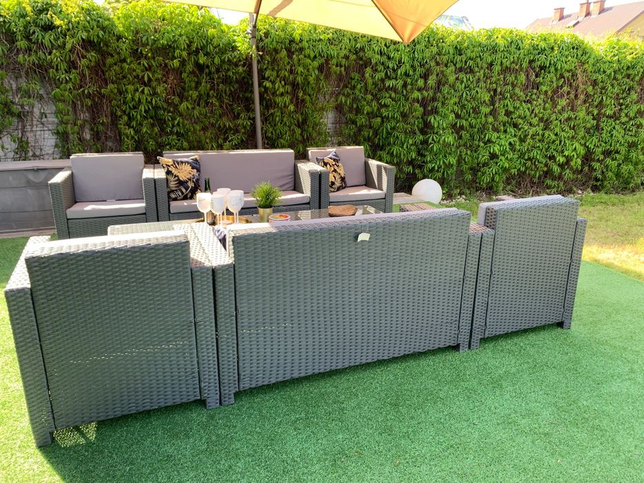Nicea XXL zestaw technorattan szary sofa 4xfotel ława