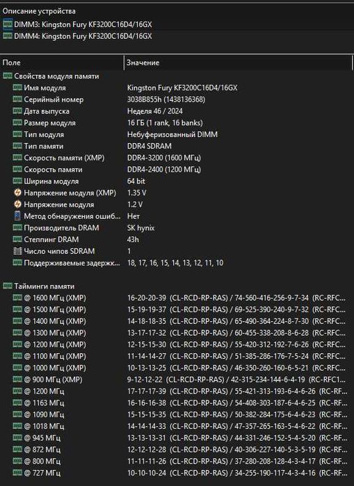 Модуль пам'яті  DDR4 32GB (2x16GB) 3200 Kingston Fury(KF432C16BBK2/32)