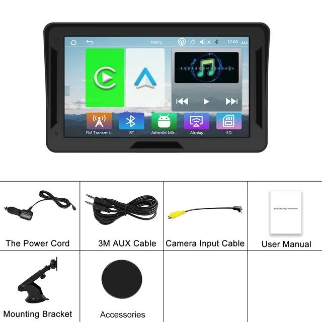 Monitor portátil Carplay e Android Auto wireless 7 polegadas FM BT