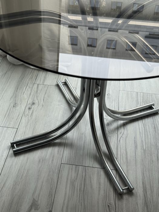 Stół vintage okrągły szklany gastone rinaldi szkło chrom 100 cm