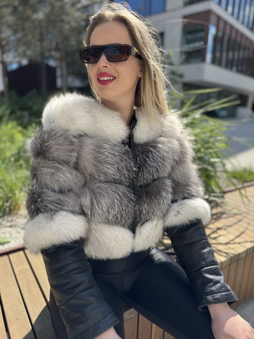 Futro naturalne / kurtka xs/s nowa z lisa 2 w 1 krótka Premium biała