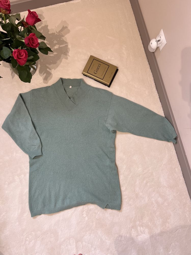 Sweter pistacjowy miętowy seledynowy wełna 60% angora 20% tunika
