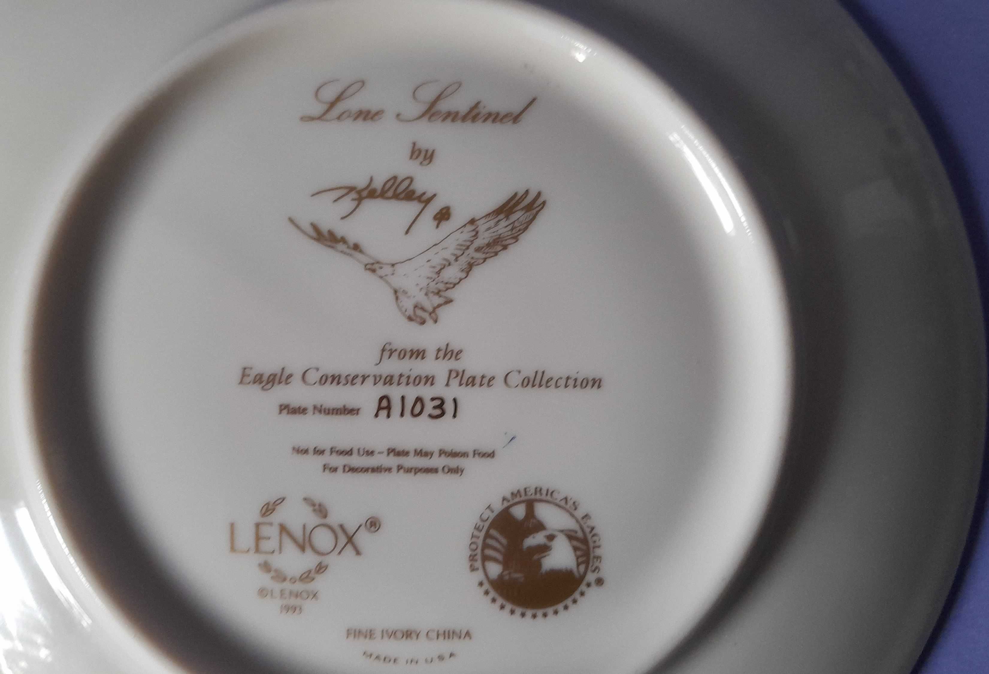 LENOX USA 1993 Talerz Kolekcjonerski nr A1031 z Orłem /Beylley Podpis