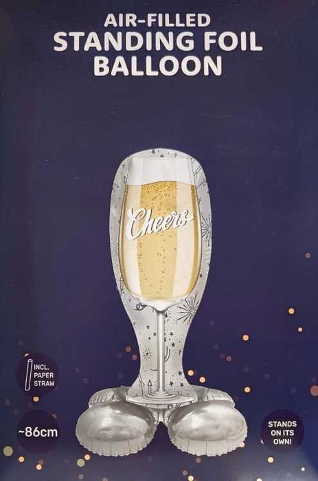 Balon foliowy duży stojący Kieliszek Cheers Nowy Rok Party 86cm