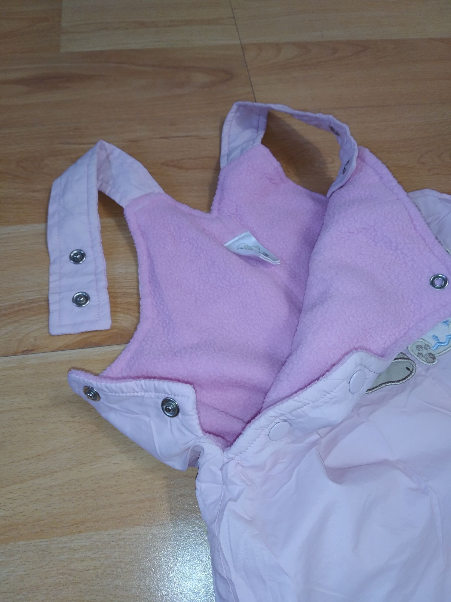 Spodnie ocieplane na szelki zimowe dla dziewczynki rozmiar 74 cm