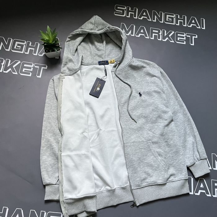 Зип худи Polo Ralph Lauren серое на замке с копюшоном кофта Поло Ральф