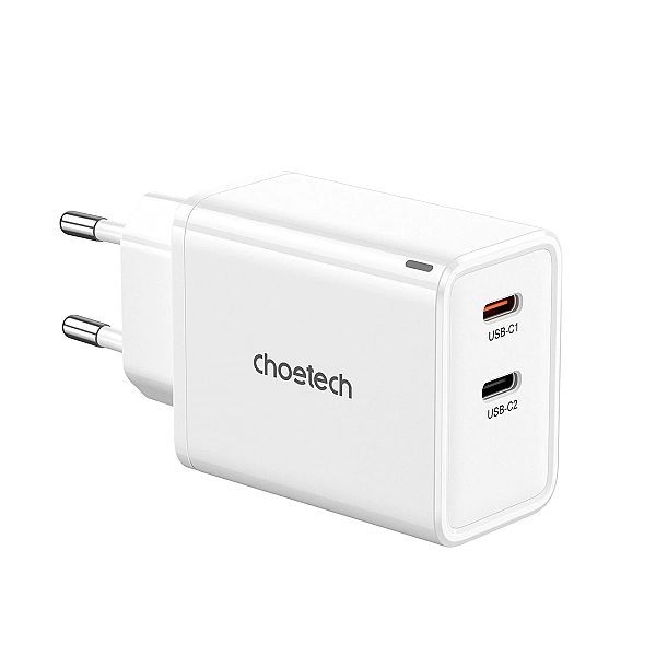 Ładowarka sieciowa Choetech Pd6013/2x Usb-c Pd 65w GaN - biała