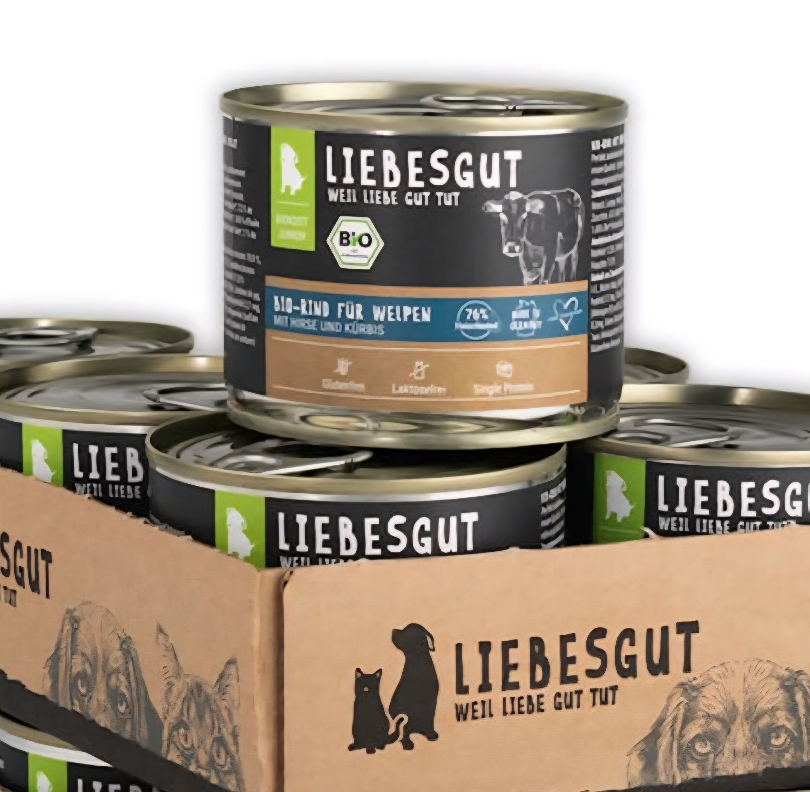 48x200g Liebesgut 76% Mięsa bez ZBÓŻ PREMIUM BIO WOŁOWINA dla PSA na