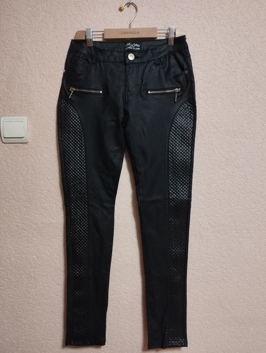 Брюки чорні скінні під шкіру,жіночі,розмір 44-46