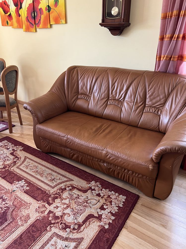 Sofa  3+2  skora naturalna zestaw mebli orzechowy antyczny