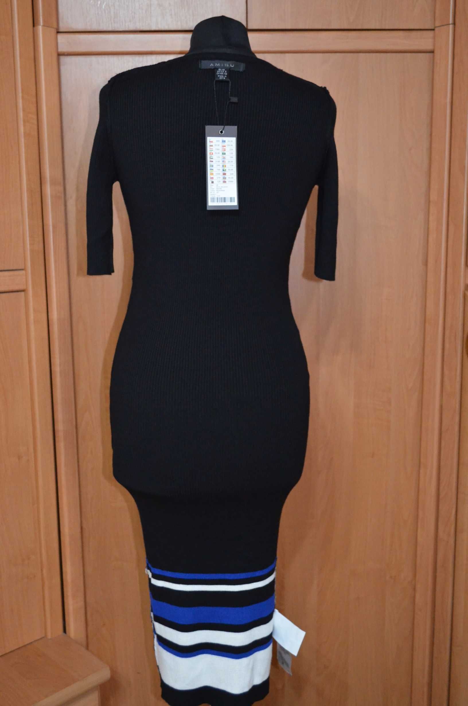 Сукня AMISU в рубчик, довга, чорна, розмір М