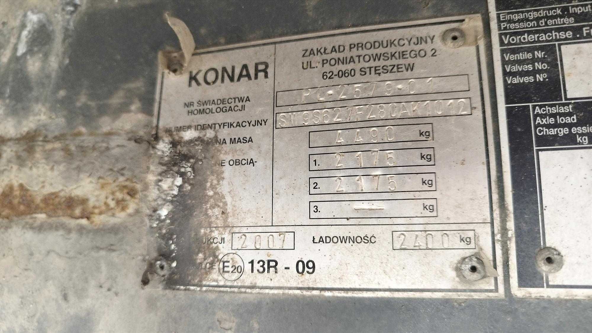 Syndyk sprzeda przyczepę ciężarową KONAR JG2, rok prod. 2007