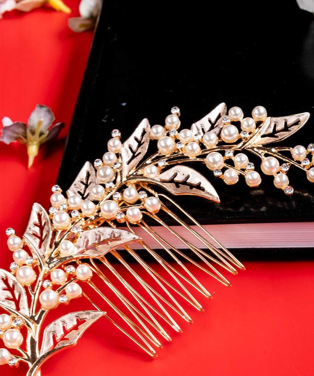 Grzebyk stroik do włosów złoty liść ślub/komunia
