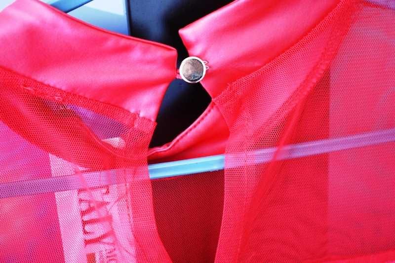Vestido vermelho Made in Italy tule nas mangas tamanho XS