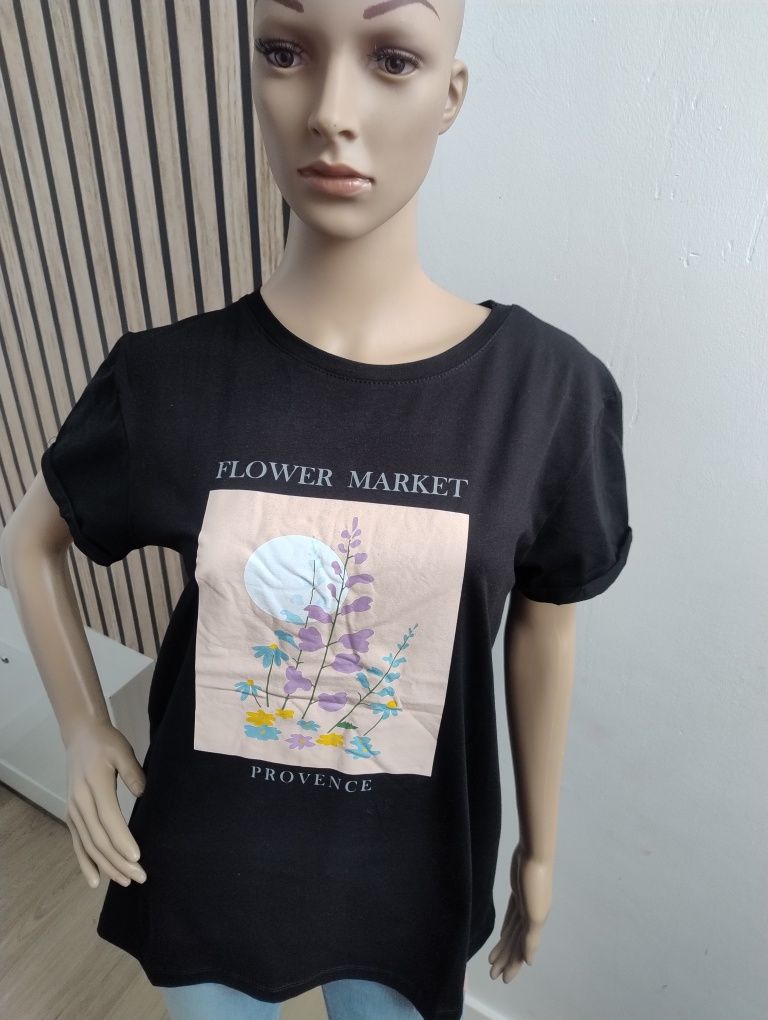 T-shirt z kwiatami FLOWER czarny UNI PS