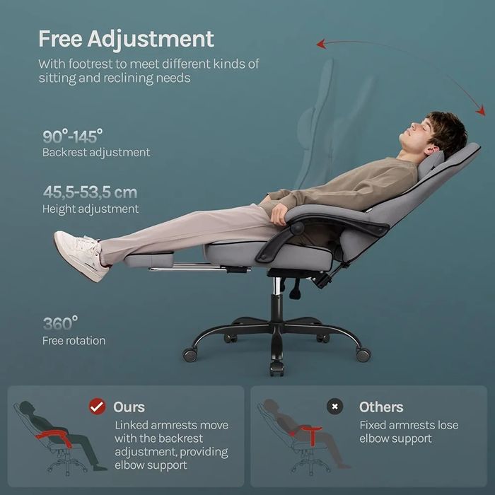 Krzesło gamingowe rozkladane,  ergonomiczne z poduszką sprężynową