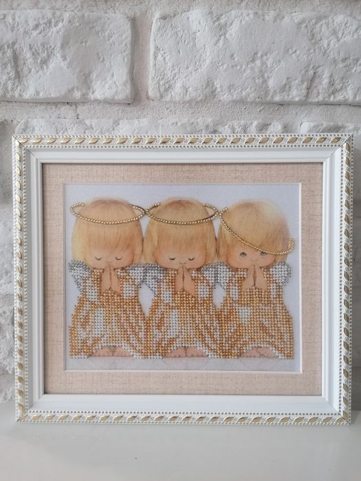 Obraz "Trzy Aniołki" wyszywany koralikami