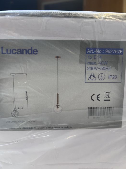 Lucande lampa wisząca ze szkła, mosiądz