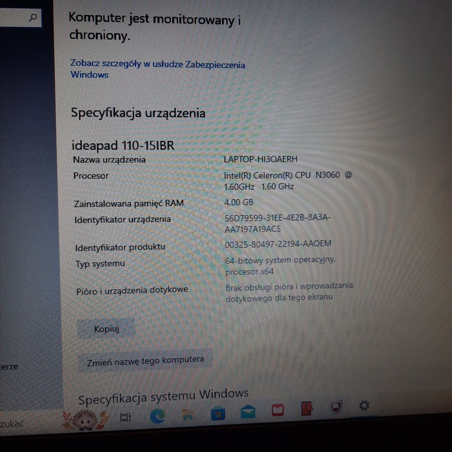 Laptop Lenovo Ideapad 110-15IBR 4GB RAM, dysk 230GB