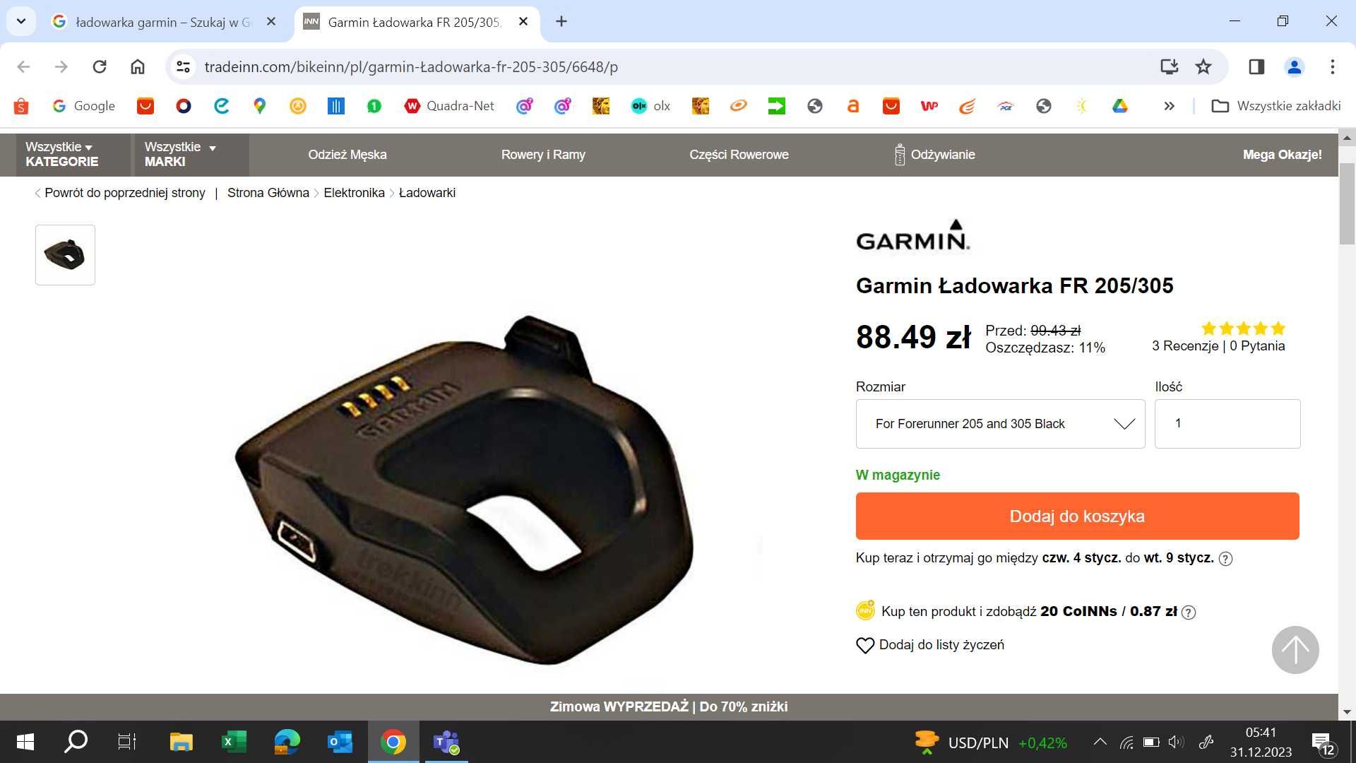 Garmin Ładowarka FR 205/305