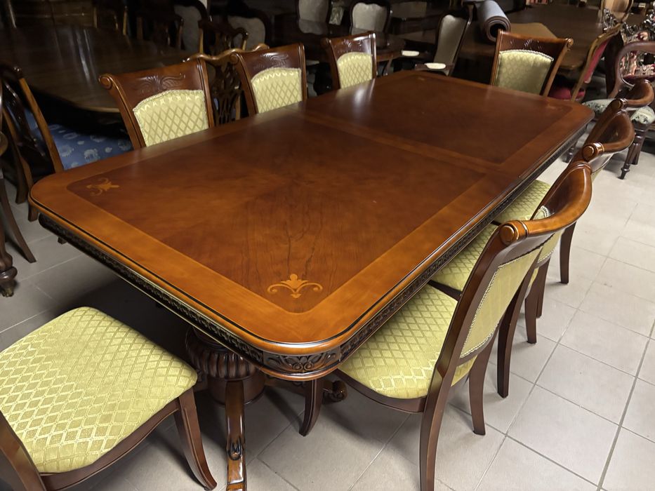 Stylowy Rozkładany Stół + 8 krzeseł 14 osób 350 cm Meble Stylowe sklep