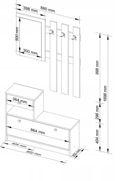Wieszak lustro szafka komplet