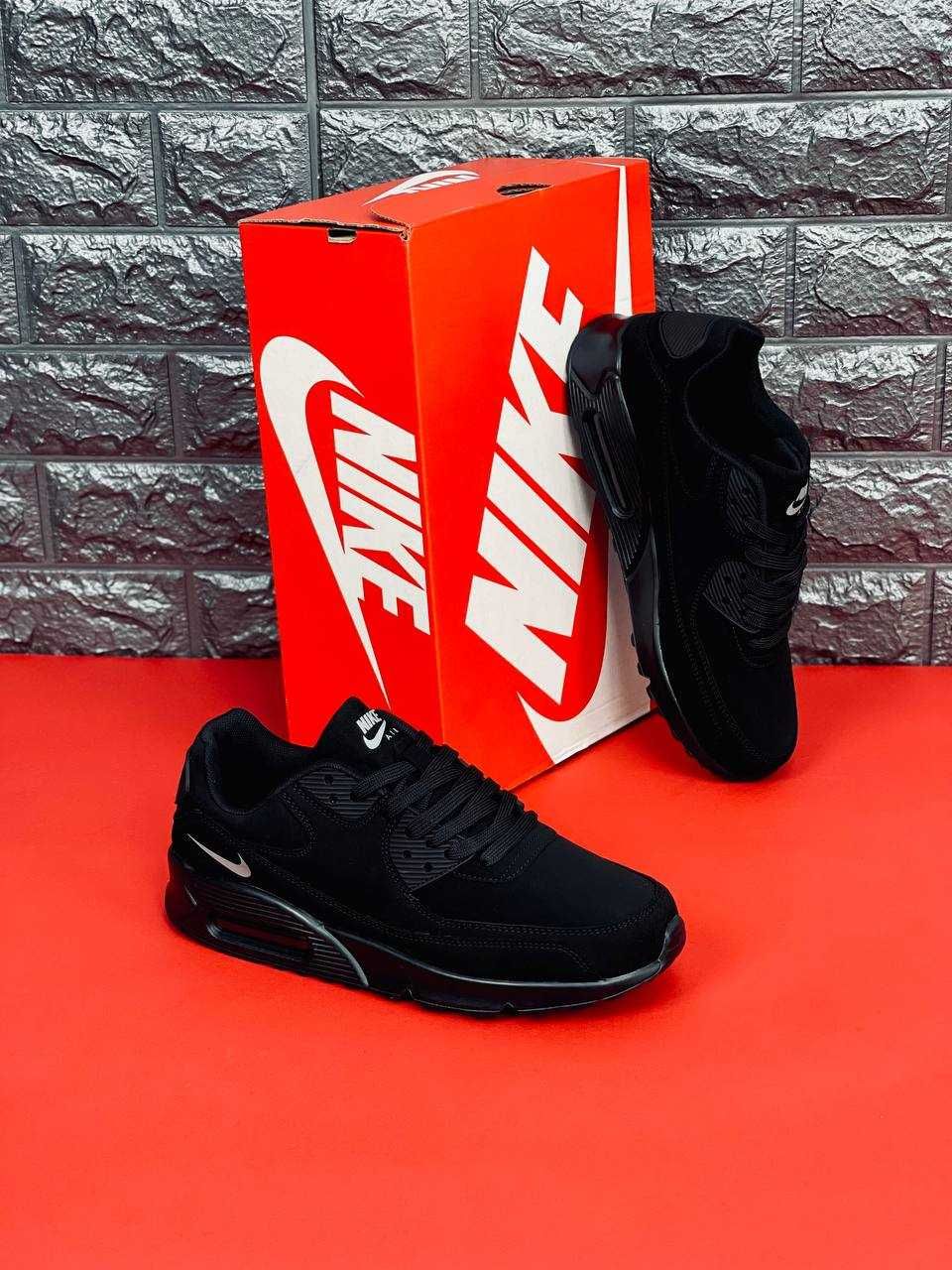 Мужские кроссовки Nike Air Max 90 Black кожаные Найк Аир Макс 90