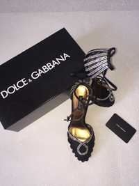 Туфли, босоножки Dolce Gabbana, пони, лак, Swarovski, кожа