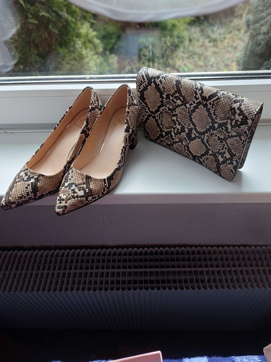 Buty i torebka panterka skórą węża r.39