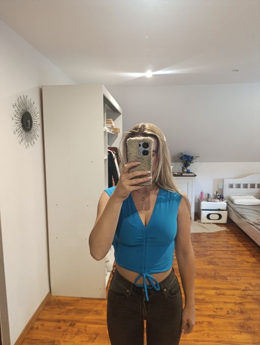 Crop top marszczony sexy dekolt kobiecy wiązany s m