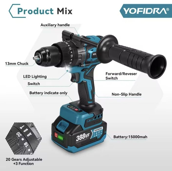 Wkrętarka udarowa wiertarka YOFIDRA GISAM MAKITA 900 N.M 13mm