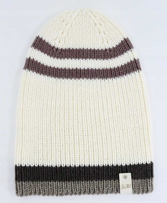 LaMel Czapka w paski unisex zimowa handmade 100%Merino obw.57 - 62cm