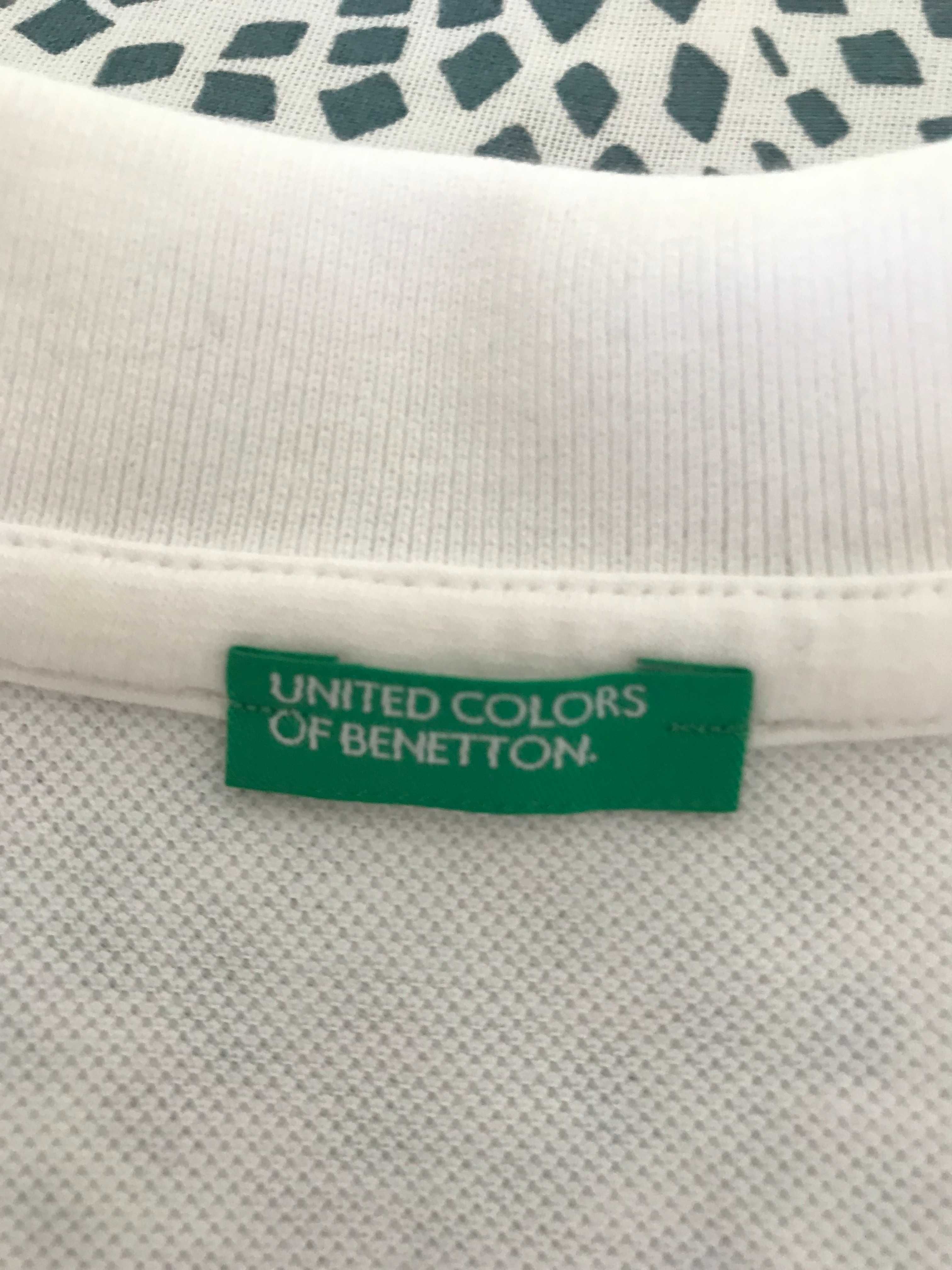 Polo branco, manga-comprida, Benetton, 10 anos