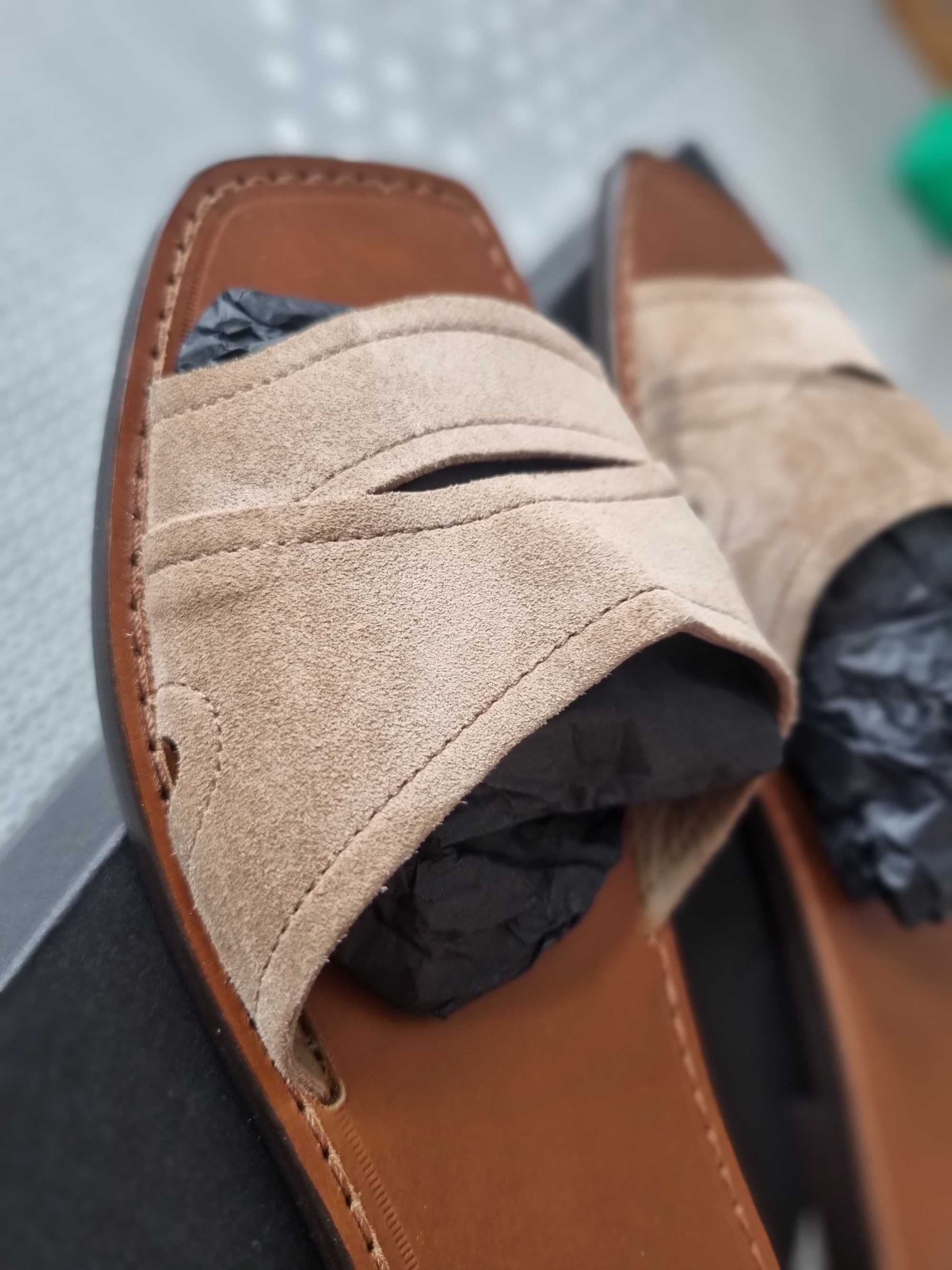 Klapki Massimo Dutti NOWE skóra zamsz 39