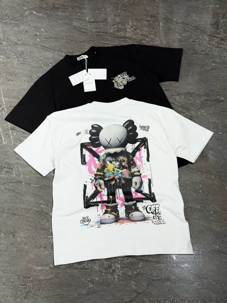 Футболка мужская OFF-white x Kaws  оверсайз белая черная оригинал