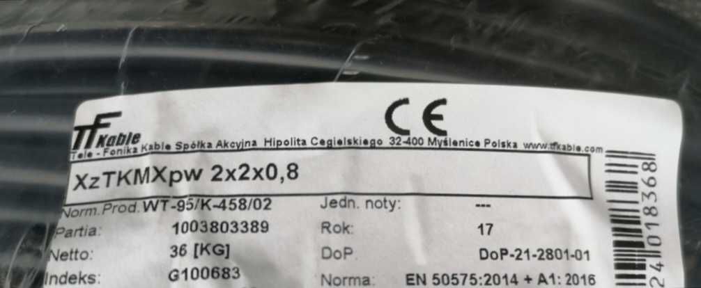 Kabel ziemny 2x2x0,8 XzTKMXpw 100m Nowy wideomofonowy telekomunikacyjn