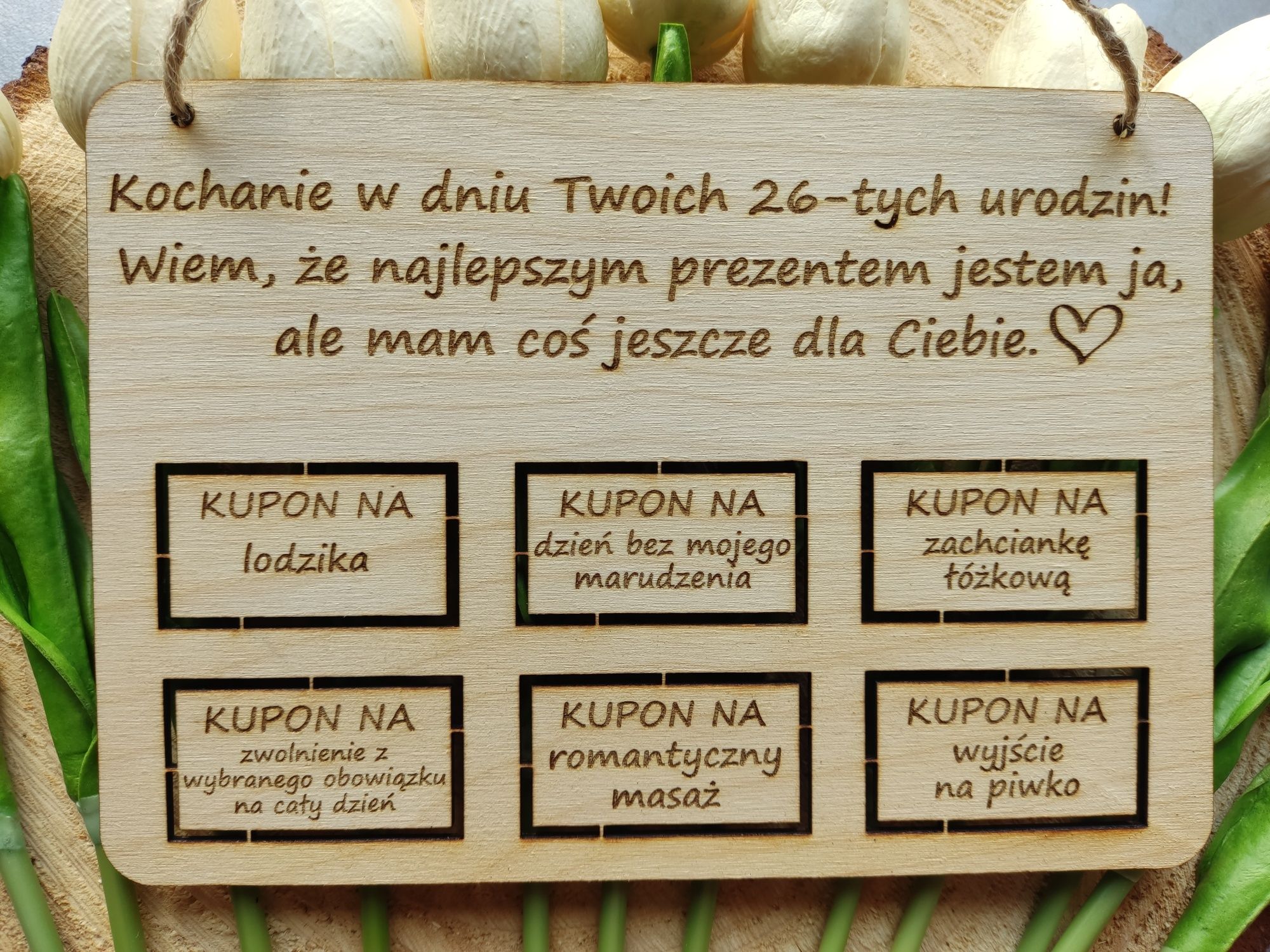 Kupony na urodziny, imieniny, dla chłopaka, bony drewniane dla męża
