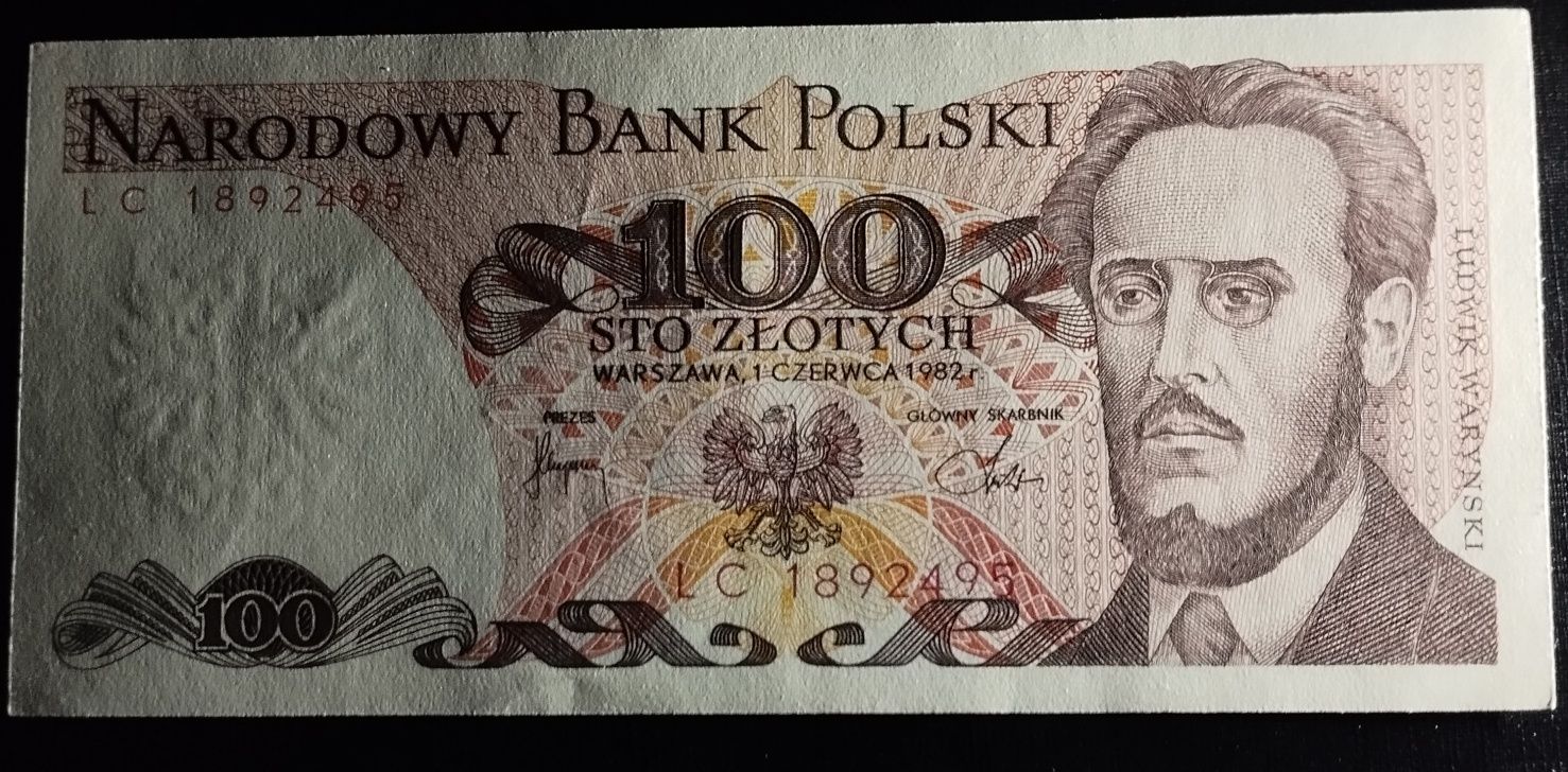 Banknot PRL 100 zł 1982r. Stan -UNC  LC (L4-rzadsze)