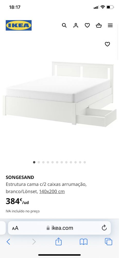 Cama de casal com arrumação, ikea songesan