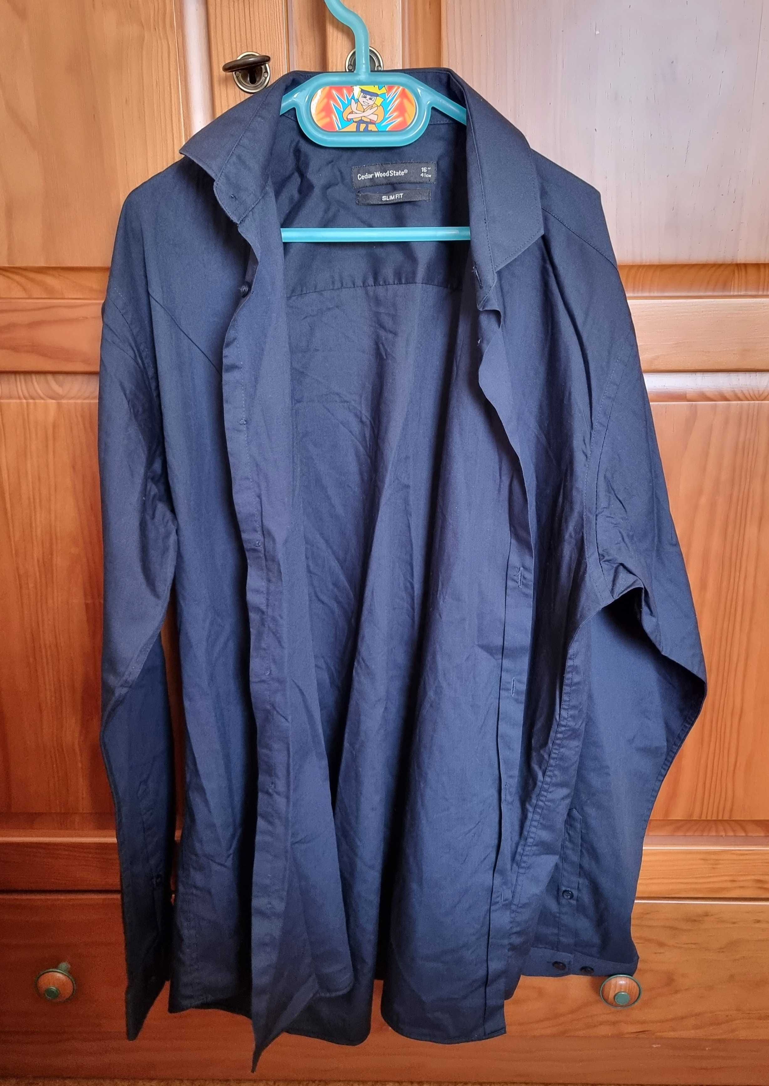 Camisa azul escura Cedar Wood State, tamanho 41 cm slim fit