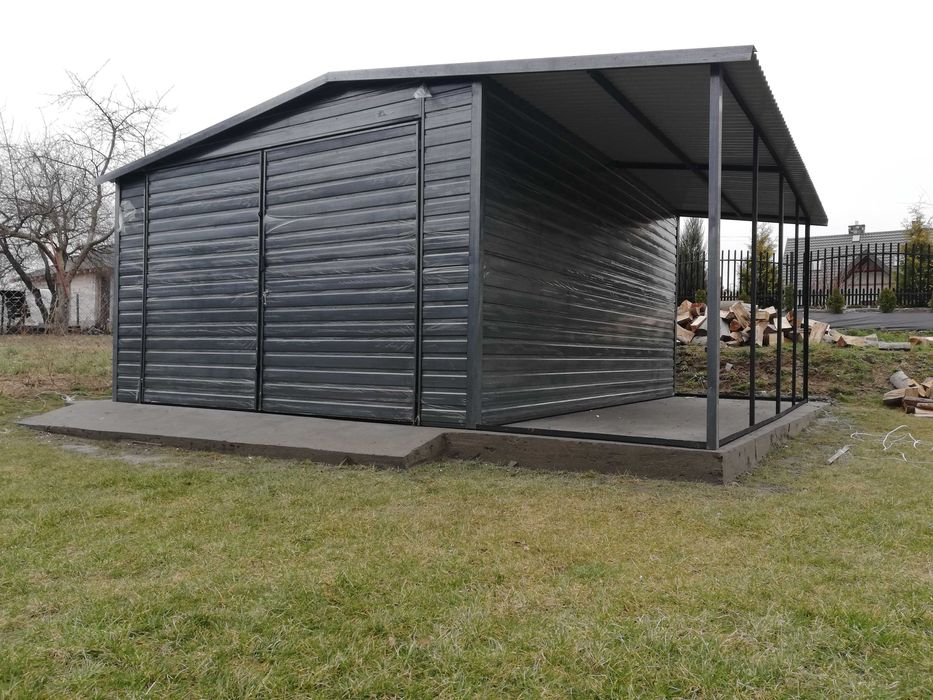Garaż blaszany 4x5 +wiata. Antracyt, profil, Blaszak 5x5 4x6 PRODUCENT