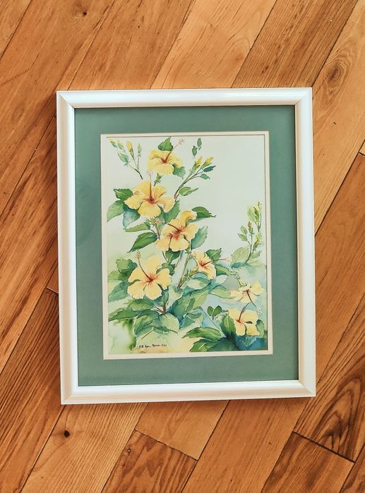 Obraz KWIATY w białej drewnianej ramie 45,5x55,5 cm