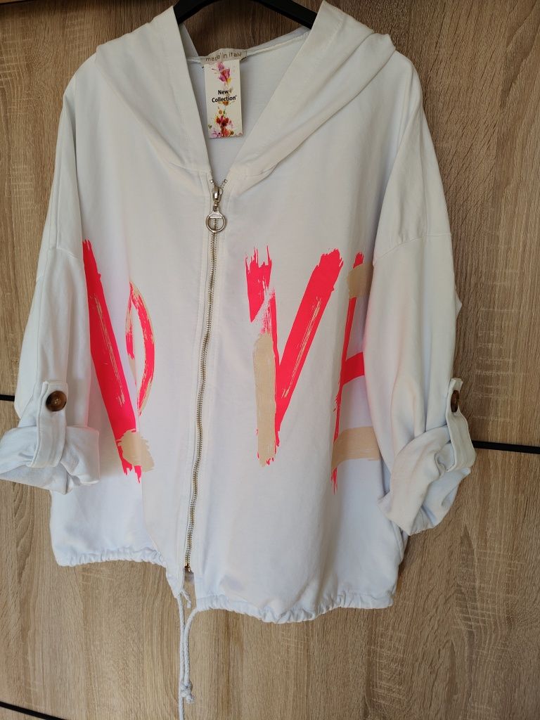 Bluza Plus size bawełna bawełniana 46 48 duży rozmiar suwak kaptur